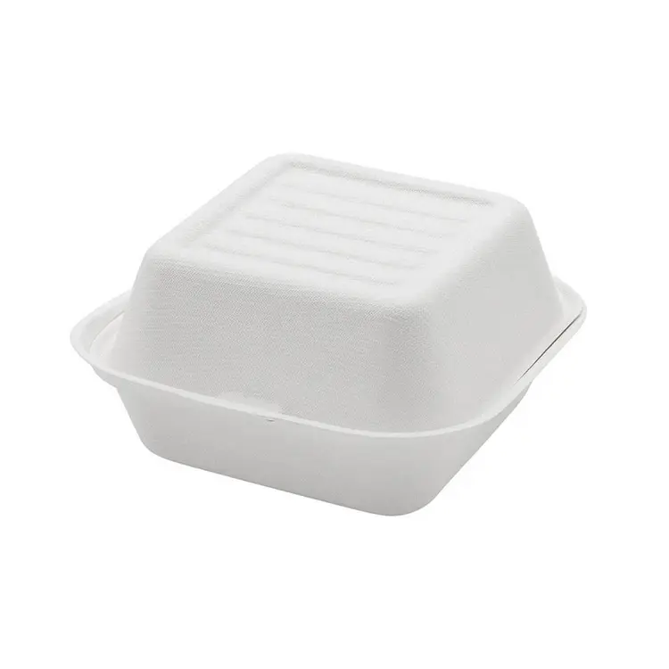 Tùy Chỉnh Phân Hủy Sinh Học Takeaway Ăn Trưa Thức Ăn Nhanh Container 6 Inch Bánh Hamburger Bao Bì Mía Burger Box