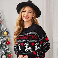Pull en tricot brodé design d'hiver Filles Femme Animal de Noël Jumper O-Neck Knitted Xmas Sweaters For Adult
