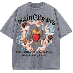 Camiseta de Verano para Hombre, Estilo Hip Hop, Oversize, Tejida, Transpirable, Antiarrugas, con Estampado Completo de Letras, Cuello Redondo, Alto Contenido de Algodón, Estilo Rapper - Product Image 1