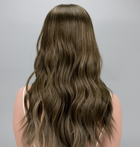 Topper per <span class=keywords><strong>capelli</strong></span> da <span class=keywords><strong>donna</strong></span> in vero capello umano, lungo, ondulato, colore Balayage, annodato a mano, con base in monofilamento, per <span class=keywords><strong>capelli</strong></span> diradati, per aggiungere volume - Product Image 5