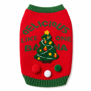 Pull de Noël pour chien, gilet chaud en tricot pour animaux de compagnie avec imprimé banane amusant, vêtements de fête pour petits et moyens chiens et chats, rouge vert - Product Image 3