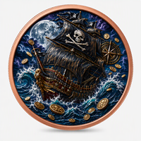 Pièces de monnaie en cuivre à haute relief 5 oz .999 Cuivre pur Pièce de monnaie ronde bateau pirate Impression UV colorée Pièces de monnaie en cuivre