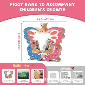 Hucha de madera con forma de mariposa de dibujos animados para niños, caja de ahorro de dinero con almacenamiento para monedas y billetes, regalo decorativo - Product Image 5