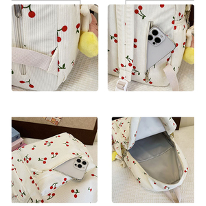 Sac à dos scolaire minimaliste unisexe en nylon imperméable avec fermeture éclair et motif de cerises de marque personnalisée - Product Image 5
