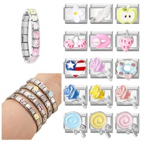 Aksesoris Gelang Modul Italia DIY dari Baja Tahan Karat, Bunga, Lolipop, Kartun, Perhiasan Lucu, Hadiah Jahitan