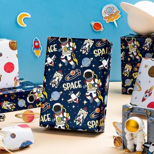 Space Wrapping Paper Roll 30 Inch X 33 Feet Navy Blue Astronaut Design For Kids Birthday Gift <b>Wrap</b> - Product Image 5