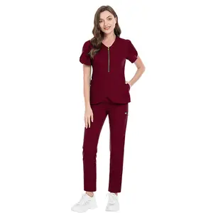 42036 Em estoque terno feminino de lótus aberto com zíper uniforme de enfermeira auxiliar africano terno de 3 peças para mulheres