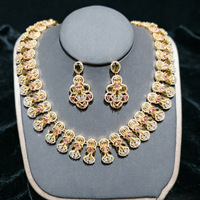 Parure de mariée élégante rose turquoise 3 pièces : collier vintage en filigrane, bracelet large et boucles d'oreilles pendantes