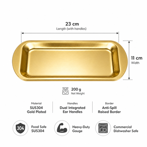 Food Grade SUS304 Rectangular Serving <b>Trays</b> with Dual Ear Handles Luxury Gold Plated Snack Platters for Korean <b>BBQ</b> Tableware Set - Product Image 2