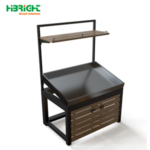Highbright <b>Wood</b> Veneer Base Mobile Stainless Steel Produce Display Cart Solution for Supermarket - Product Image 2