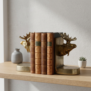 AK Brass Polish Finished Brass Moose Shape Metal <b>Bookends</b> Set Of 2 Customized Decorative Book Ends for Room Library Home Office - Product Image 2
