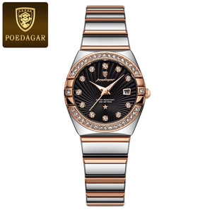 POEDAGAR คุณภาพสูง Rhinestone เรืองแสงปฏิทินกันน้ําสแตนเลสควอตซ์นาฬิกาสําหรับสตรี - Product Image 6