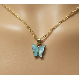 Set di Gioielli alla Moda con Collana a Farfalla, Ciondolo in Lega, Resina e Acrilico, Charm Dorato Blu Rosa, Collana Animale in Acrilico - Product Image 2