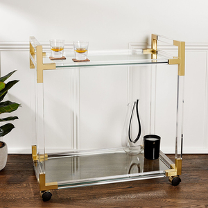 होटल फर्नीचर ग्लास शीर्ष ट्राली पीतल सेवारत गाड़ी स्वर्ण धातु फ्रेम एक्रिलिक होटल के लिए सेवारत ट्राली - Product Image 1