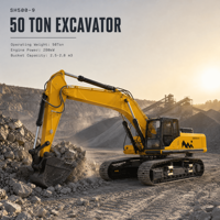 Excavatrice de construction de 50 tonnes, vitesse de déplacement stable, forte traction pour la construction routière et les travaux de déchargement de matériaux