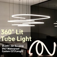 360 °   Tube lumineux LED flexible rond néon 1700lm, blanc réglable, bande néon 3D pliable, DC24V IP67 pour décoration d'exposition/plafond/bureau