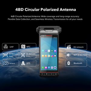 เครื่องอ่าน RFID แบบไร้สายมือถือบลูทูธ1D/2D เครื่องอ่านบาร์โค้ด NFC ความเร็วสูงระบบสแกนหลายแท็กแบบ4.65dBi
