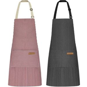 <b>Aprons</b> <b>Kitchen</b> Cooking <b>Aprons</b>, Adjustable Bib Soft Chef <b>Apron</b> With 2 Pockets for Men Women (Black/Brown Stripes) - Product Image 6