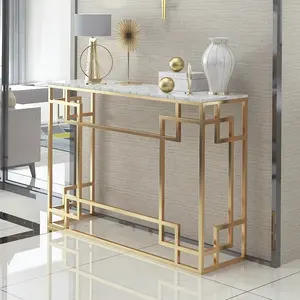 2024 Mesa de consola de oro blanco de mármol de lujo moderna contemporánea con mesa de entrada superior de mármol para entradas de sala de estar