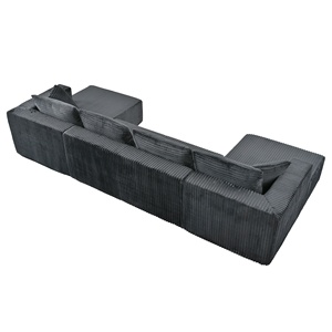 Sofá Seccional Convertible Moderno en Forma de U con Diseño Modular, Tapicería de Pana y Brazos Acolchados con Almohadas para Sala de Estar - Product Image 4