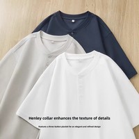 T-shirt à manches courtes en lyocell de luxe pour homme, nouveau polo Henley d'été, coupe ample, 210g