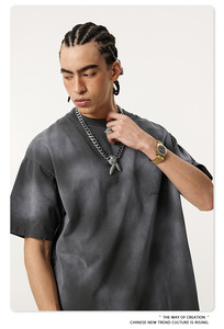 เสื้อยืดคอกลมแขนสั้นทรงโอเวอร์ไซส์สีเทาขนาดกลางสำหรับผู้ชาย ผ้าเจอร์ซีย์ถักสีพื้นลำลอง ผ้าฝ้าย 100% ระบายอากาศได้ดี - Product Image 2
