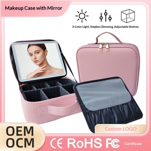 <span class=keywords><strong>Miroir</strong></span> <span class=keywords><strong>de</strong></span> Maquillage Portable Professionnel avec Étui Doublé Serviette, Design Ouvert, LED Intégrée, Rangement Protecteur – Rose, Noir, Blanc - Product Image 3
