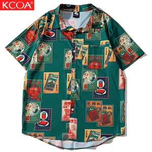 KCOA erkek giyim tüm baskı ucuz düğme aşağı kısa kollu havai gömleği
