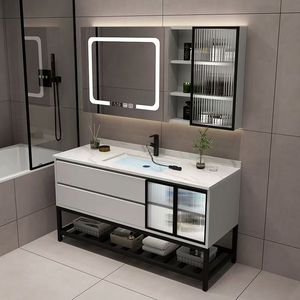 New modern smart bathroom <b>vanity</b> | solid wood washbasin cabinet with anti-fog <b>LED</b> mirror wall-mounted - Product Image 5