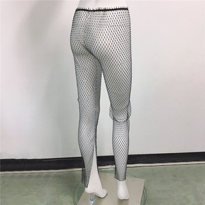 Của phụ nữ cao eo thời trang Rhinestone kim cương Fishnet lưới quần <span class=keywords><strong>skinny</strong></span> đàn hồi eo đóng cửa phẳng phía trước chiffon quần - Product Image 5