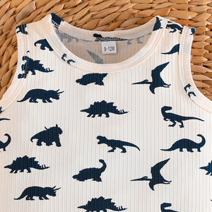 ชุดเสื้อกล้ามกางเกงขาสั้นสองชิ้นลายไดโนเสาร์สำหรับเด็กผู้ชายอายุ 1-2 ปี เสื้อผ้าลำลองสำหรับเด็กเล็กช่วงฤดูร้อนใหม่ - Product Image 3