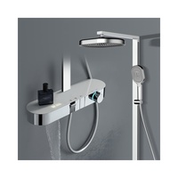 Ensemble de douche thermostatique moderne en laiton à poignée unique avec cartouche céramique, jet pluie, affichage numérique et barre coulissante (Contemporain)