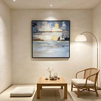 Peinture abstraite texturée 3D d'art moderne, murale minimaliste bleue et blanche pour la décoration intérieure, tailles personnalisées disponibles