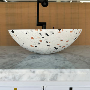 Évier circulaire en marbre blanc moderne, terrazzo coudé pour <span class=keywords><strong>toilette</strong></span> Vanité de salle de bain Appartement Vanité Comptoir pour Hôtels Villas - Product Image 3