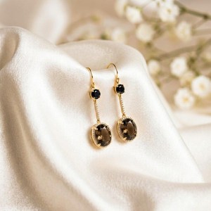 Natural Smoky Quartz Black Obsidian <b>Dangle</b> <b>Earrings</b> Elegant Oval Round Gemstone <b>Earrings</b> in 925 Sterling Silver or <b>Gold</b> Filled - Product Image 2