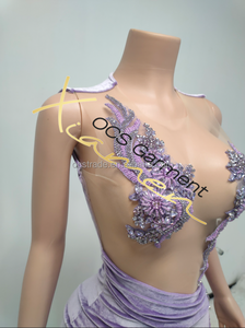 Ocstrade <span class=keywords><strong>Abito</strong></span> da Compleanno <span class=keywords><strong>Viola</strong></span> con Ricami Scintillanti e Strass Argento, Elegante Vestito <span class=keywords><strong>Mini</strong></span> da Donna con Collo a O e Volant per Cocktail Party e Club - Product Image 5