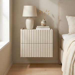 Table de chevet flottante en bois rainuré <span class=keywords><strong>avec</strong></span> 2 tiroirs, à suspendre au mur - Product Image 1