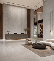 Dalle de porcelaine grand format effet pierre marbre gris contemporain pour la décoration de salons et de halls commerciaux