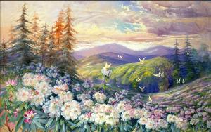 Tv sfondo valle fiori <span class=keywords><strong>farfalle</strong></span> bellissimo paesaggio pittura a olio carta da parati soggiorno camera da letto murale - Product Image 4