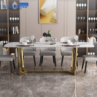 YuanChang chinois plaqué or table à manger meubles de salle de luxe marbre blanc table à manger ensemble pour 6 places