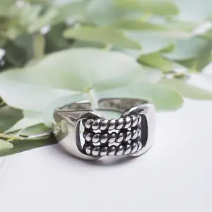 独特的编织设计925银食指戒指个性开放情侣戒指简单纯银珠宝戒指