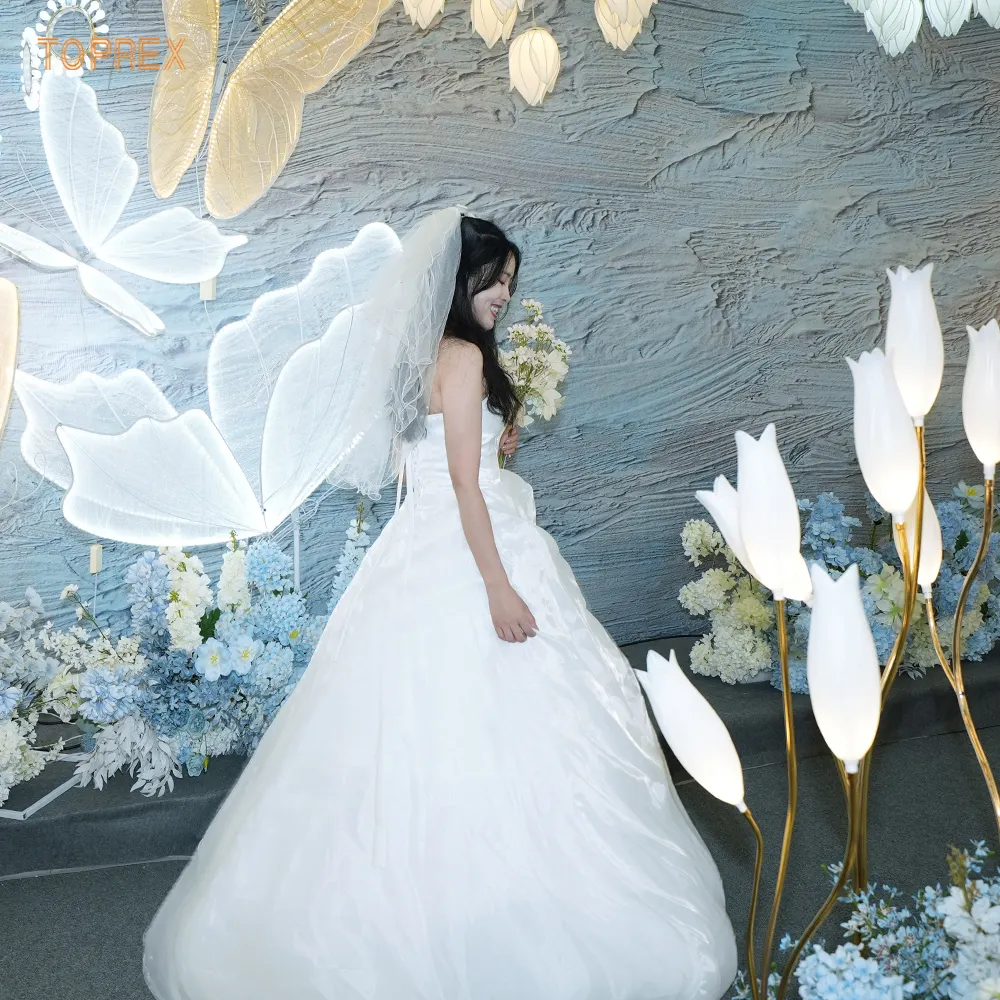 Adereços de casamento com led modelo de borboleta de ferro fundo de dança asa grande glitter borboleta mecânica gigante para decoração de casamento