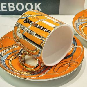 Nouvelle tasse à café en céramique orange créative pour couple, tasse et soucoupe, coffret cadeau - Product Image 4
