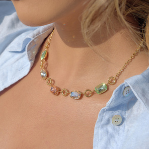 Collar de cristal con diamantes de imitación de colores, cadena geométrica con engaste de bisel, para uso diario - Product Image 4