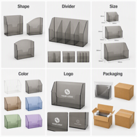 Boîte de présentation de dossiers en acrylique personnalisée, organiseur de documents transparent pour bureau, avec fentes verticales, support de rangement de bureau avec logo OEM