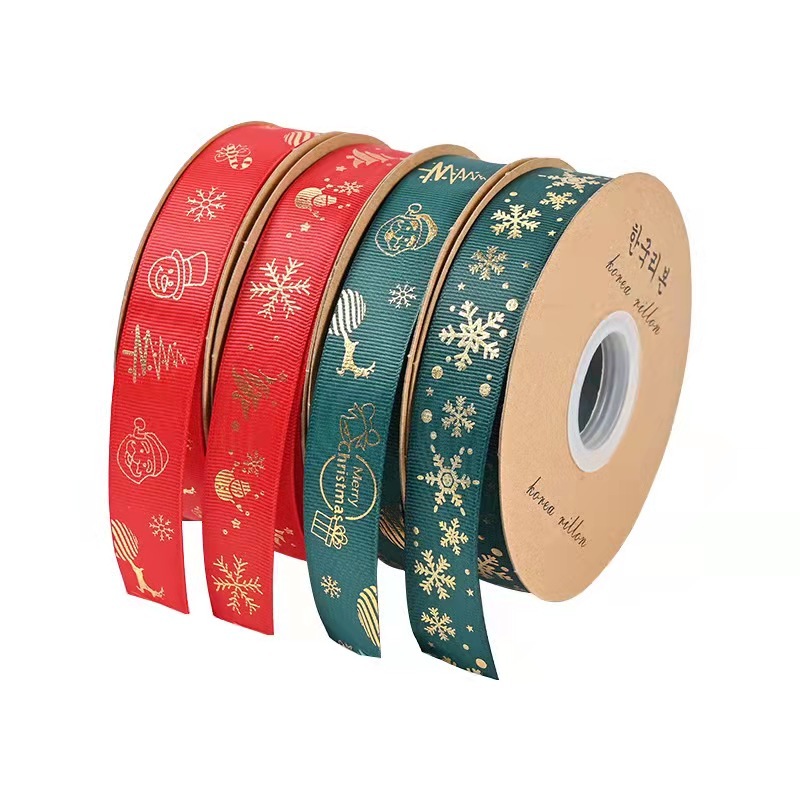 Wholesale Christmas Holiday 2.5cm 50yard Gifts Box Packing Satin Ribbon Green Christmas Tree Decoration Ribbon