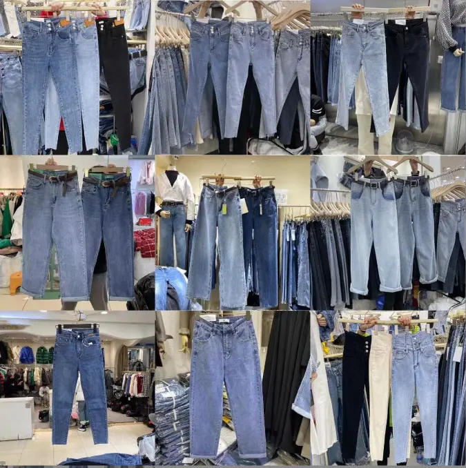 Cheap Wholesale Good Quality Skinny Ladies denim used jeans women jeans stock Lots overruns branded clothing