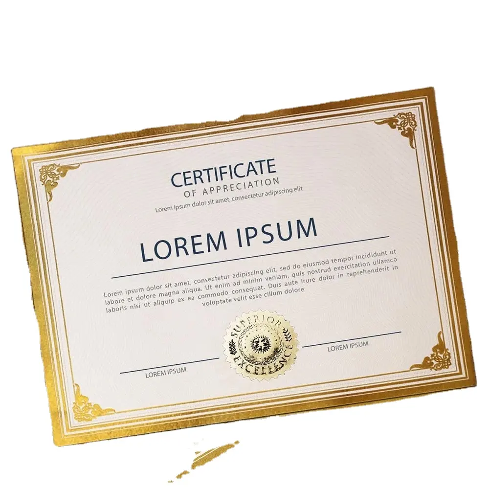 High Quality Certificate Papers Blank Gold Foil Border, Custom Size and Color for Diploma, Certificates Printing