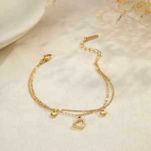 สร้อยข้อมือรูปหัวใจกลวงประดับเพชรทรงดาว ทำจากไทเทเนียมสตีล สไตล์หวานแบบเกาหลี-ญี่ปุ่น  ทันสมัย ใช้งานได้หลากหลาย  สวยสง่า - Product Image 3