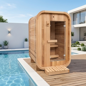 Sauna extérieur compact en bois massif HELIUS pour 2 personnes, en cèdre rouge ou hemlock, avec poêle et pierres. - Product Image 1